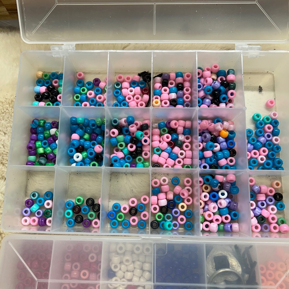 Assorted Pony Bead Lot in 2 Storage Cases Multi Color Plastic Craft Jewelry DIY